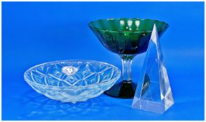 Collection of Glassware, comprising French glass dish, pedestal green glass bowl and an oblong
