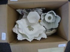 Box of Assorted Ceramics, including Shelley, hand painted at a later date, jelly mould, together