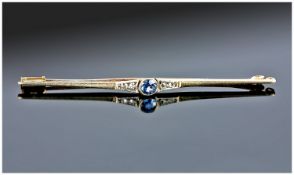 Edwardian Sapphire and Diamond Bar Brooch set in 15ct gold, not marked but tests 15ct gold.