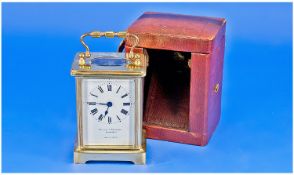 French Travellers Brass Carriage Clock with original leather carrying case. 8 day movement. Visible