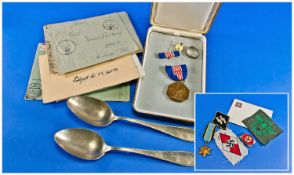 Mixed Lot of Military Items, comprising WW2 German Adolf Hitler card, Britidh medal - Air Crew