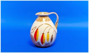Myott Handpainted 1930`s Jug. Decorated with orange and yellow leaves design. 7.75 inches in