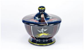 Black Hyalithglas German Lidded Bowl. Very evocative of the era this 1958 piece of designer glass