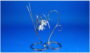 Swarovski Silver Crystal Flower Display, Paradise Flower Bluebells. Metal tone stand. Number