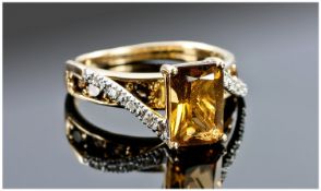 9ct Gold Topaz And Diamond Dress Ring, Fully Hallmarked, Ring Size N.