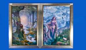Jonathan Earl Bowser Limited Edition & Signed Coloured Lithographs `Fantasy` number 16/300 & 7/300.