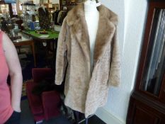 Buff Lamb Fur Jacket with Mink Collar, the collar in light honey colour mink, with revers, slit