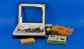 Box of Collectables, including Oriental egg & stand, boxed pack of cards, box of cigars, brass