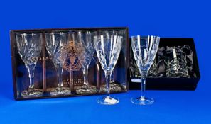 Three Boxed Drinking Glass Sets (as new) comprising Edinburgh Crystal Wine Glasses with etched