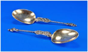 Very Fine 19th Century Dutch Ecclesiastical Style Pair of Silver Apostle Serving Spoons. With