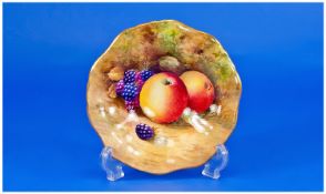 Royal Worcester Small Hand Painted Fruits Footed Bowl, apples and berries design, signed `Roberts`,