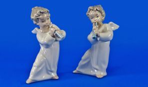 Lladro Figures, 2 in total. 1). Boy with Horn, model number 4540. Height 6.25 inches. 2). Boy with