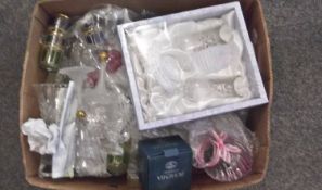 Box of Assorted Glass including cut glass vases, mostly 20th Century.