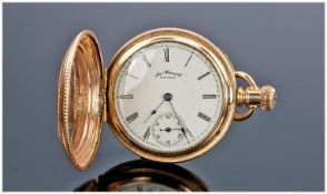 American Watch Co. Waltham, Ladies Fine Quality Gold Plated Hunter Pocket Watch with embossed