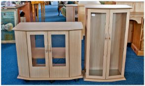 Contemporary Two Tier Side Cabinet, in beech effect, with two glazed doors to upper section and two