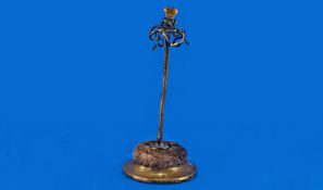 A Scottish Combined Ring Tree & Hatpin Holder. Brass with plush pad to the round base and a faux