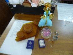 Art Deco Part Dressing Table Set, with a large decorative paperweight, small glass dump, Edinburgh