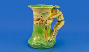 Burleigh Ware Handpainted Yellow & Green Cricketer Jug Circa 1935. Burgess & Leigh Cricket handle
