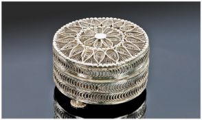 Fine Indian Handmade Circular Lidded Silver Pill Box, of high grade, early 20th century, with very