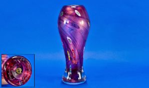 John Ditchfield Very Fine Iridescent Glass Vase with Millefiori design on pink colourway. Signed
