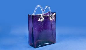 Large Unusual Murano Amethyst Glass Vase, in the form of a handbag, with two handles, with a