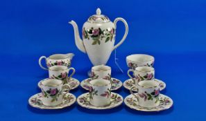 Wedgwood Coffee Service `Hathaway Rose` (15) pieces comprising coffee pot, 6 cups, saucers, sugar