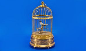 A Very Fine 20th Century Automation Singing Bird, In a Gold Gilt Cage. Beautiful Tone, Key Wind To