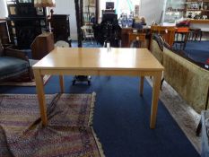 Contemporary Maple Veneered Dining Table, extending leaves, opening to provide space for an extra