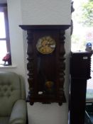 Late Victorian Walnut Veneered Vienna Wall Clock, cream chapter and dial, Roman Numerals, applied