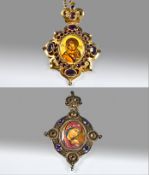 Russian Works Of Art, Fabulous Pair Of Reliquary Panagias Two Jewelled and Gem-Set Silver-Gilt