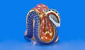 Royal Crown Derby Paperweight Snake 1st quality. Gold stopper. Original box. 3.5`` in height.