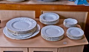Shelley Part Dinner Service  white flower stylised plates & bowls with gilt border comprising, 6