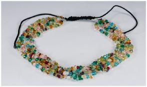 Multicolour Agate, Gemstone and Faceted Crystal Four Strand Necklace, the gemstones including