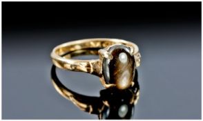 14ct Gold Dress Ring, Set With A Cabochon Cut Stone, Marked T.Z.YEH 14 K, Ring Size N