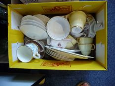 Box Containing Part Tea Sets, including Burslem Sylvia in yellow, Royal Standard, Meakin, etc.