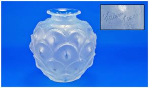 Very Fine Sabino `Les Plumes` Pattern Clear and Frosted Opalescent Spherical Glass Vase, design of