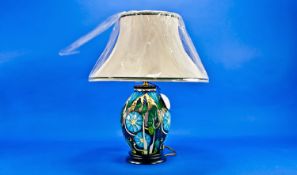 Moorcroft Lamp with Matching Silk Shade. ``Entwined`` design by Emma Bosson. Shape 3/8. New and