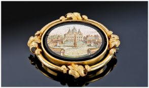 18ct Gold Mounted Micro Mosaic Brooch Depicting Saint Peter`s Square, Set In Black Onyx, 18ct Gold