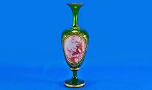A Fine Quality Overlay Green Glass Vase, the body gilded with decorative Greek Key patterns, the