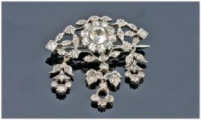 French Silver Paste Set Brooch, Of Floral Design With Three Drops. 47x45mm