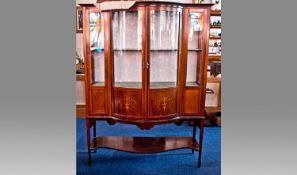 Edwardian Mahogany Display Cabinet, in the Sheraton style, over hanging moulded cornice, fitted