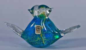 Mdina - Good Quality Signed Blue Paperweight in the form of two lovebirds. Signed Mdina to base,