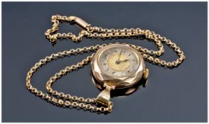 A Ladies 9ct Gold Cased Watch and 9ct Gold Belcher Chain. c.1920`s. Marked 9.375. Working order.