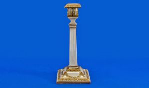 Royal Worcester Hand Painted White and Gold Classical Shaped Candlestick. c 1880. Height 10.5 cms.