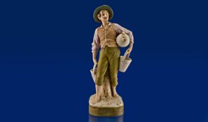 Royal Dux Figure Circa 1900. `Male Water Carrier` 2463. Pink Triangle to base. Stands 16.5`` in