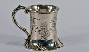 Victorian Fine Silver Art Nouveau Christening Mug. With shaped and flared base. Hallmarked London