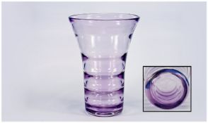 Whitefriars 1960`s Amethyst Coloured art Glass Vase, flared shape. Stands 10.25 inches high.