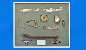 Board with Relics from Aircraft, which crashed during the Battle of Britain.