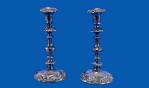 Pair of Mid Victorian Silver Plated Candlesticks, with detachable sconces, raised on turned