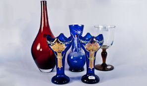 Small Collection of Glassware, comprising Mary Gregory style glass vase, two Italian vases, a red